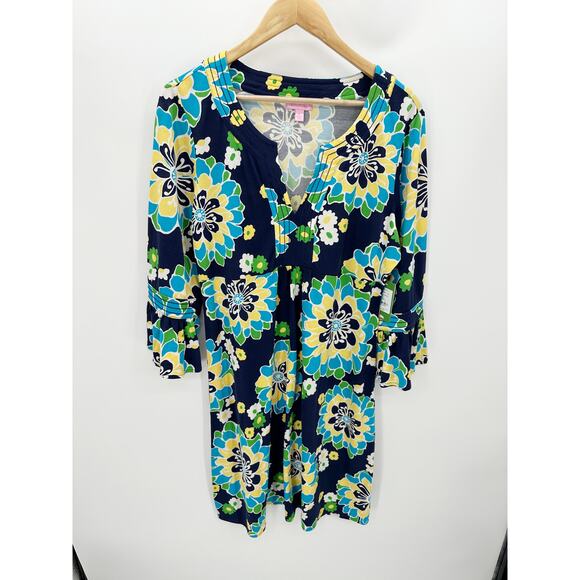 Lily Pulitizer Bright Navy Floral Frenzy Twyla Dress Printed Silk Womens XL NWT - Picture 1 of 8